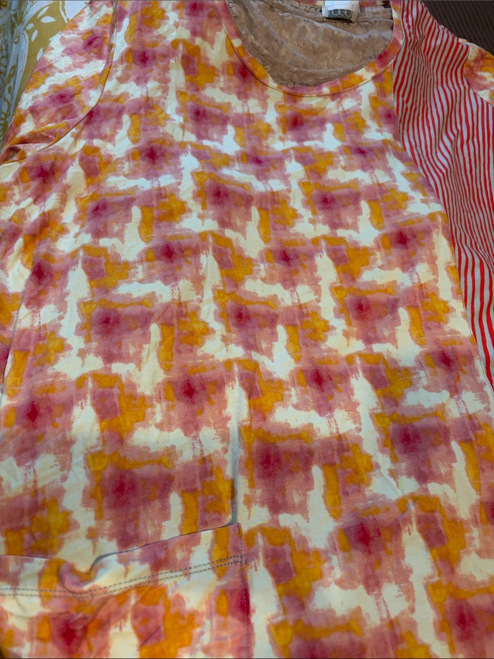 LOGO by Lori Goldstein Pink and Yellow Watercolor & Red Stripe Long Sleeve Tunic - Picture 6 of 6